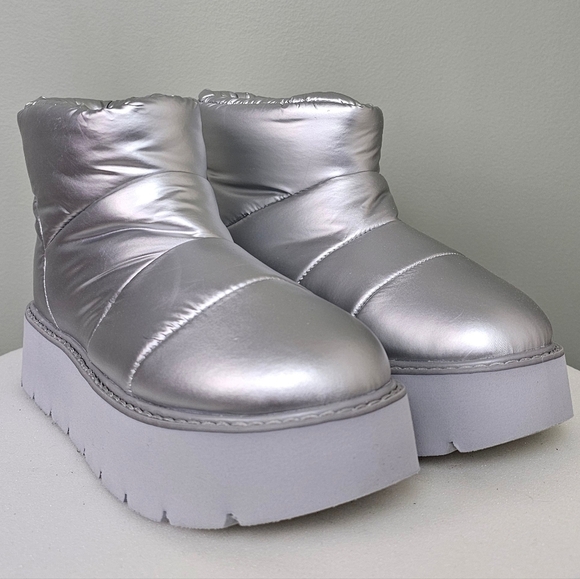 Portland Boot Company Women's Metallic Puffer Cozy Booties in Silver - Picture 6 of 13